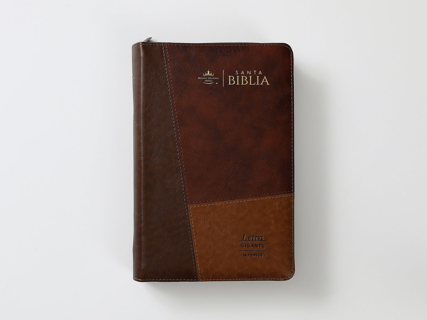 Biblia RVR1960 Tamaño Manual - Imitación Piel, Tricolor Café/Café/Café, Letra 14 Puntos, con Cierre e Índice