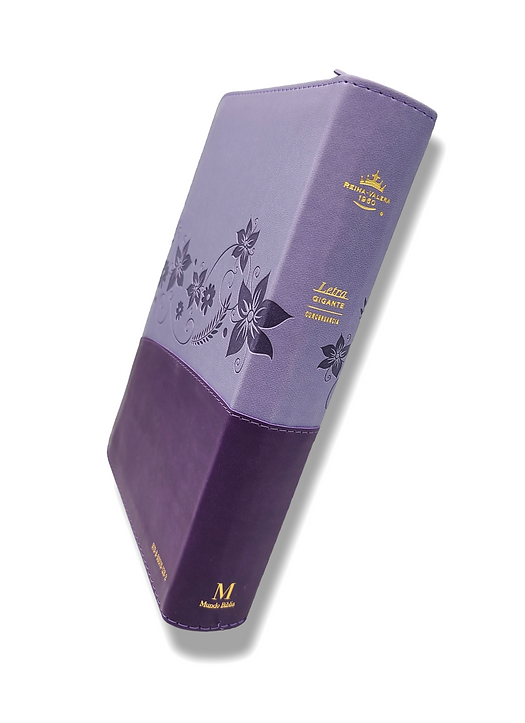 Biblia RVR1960 Tamaño Manual - Color Lila con Flores, Cierre, Indices, Letra 14 Puntos