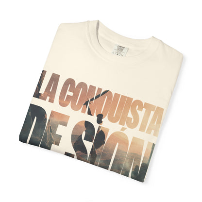 Camiseta de figura de guerrero en letras — La Conquista de Sión 2026