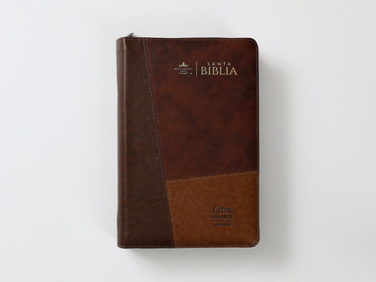 Biblia RVR1960 Tamaño Manual - Imitación Piel, Tricolor Café/Café/Café, Letra 14 Puntos, con Cierre e Índice