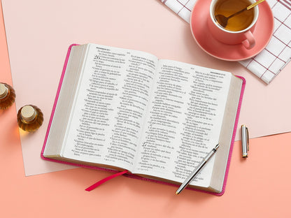 Biblia RVR1960 Tamaño manual  - Imitación Piel, Color Fucsia, Letra Grande 14 Puntos