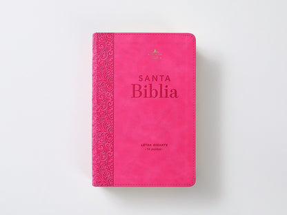 Biblia RVR1960 Tamaño manual  - Imitación Piel, Color Fucsia, Letra Grande 14 Puntos