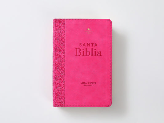Biblia RVR1960 Tamaño manual  - Imitación Piel, Color Fucsia, Letra Grande 14 Puntos