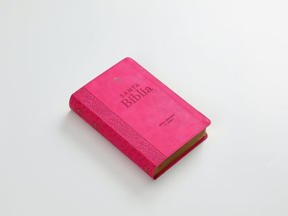 Biblia RVR1960 Tamaño manual  - Imitación Piel, Color Fucsia, Letra Grande 14 Puntos