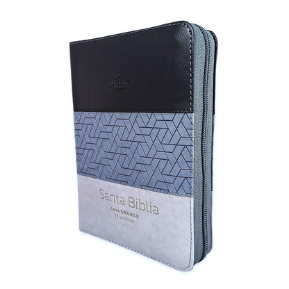 Biblia RVR1960 Compacta - Imitación Piel, Tricolor Negro/Gris/Gris, Letra 11 Puntos con Cierre e Índice