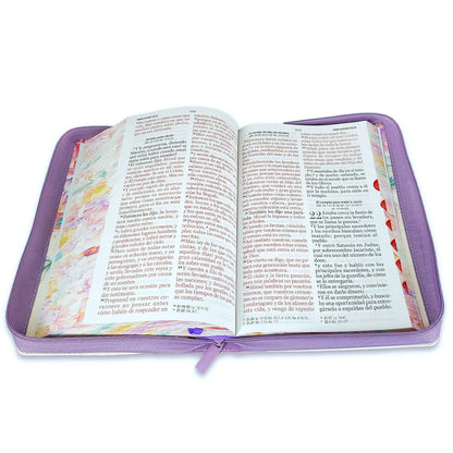 Biblia RVR1960 Para Mujer -   Tamaño Manual, Estilo Jardín Lila, Letra Gigante 14 puntos Con Indice