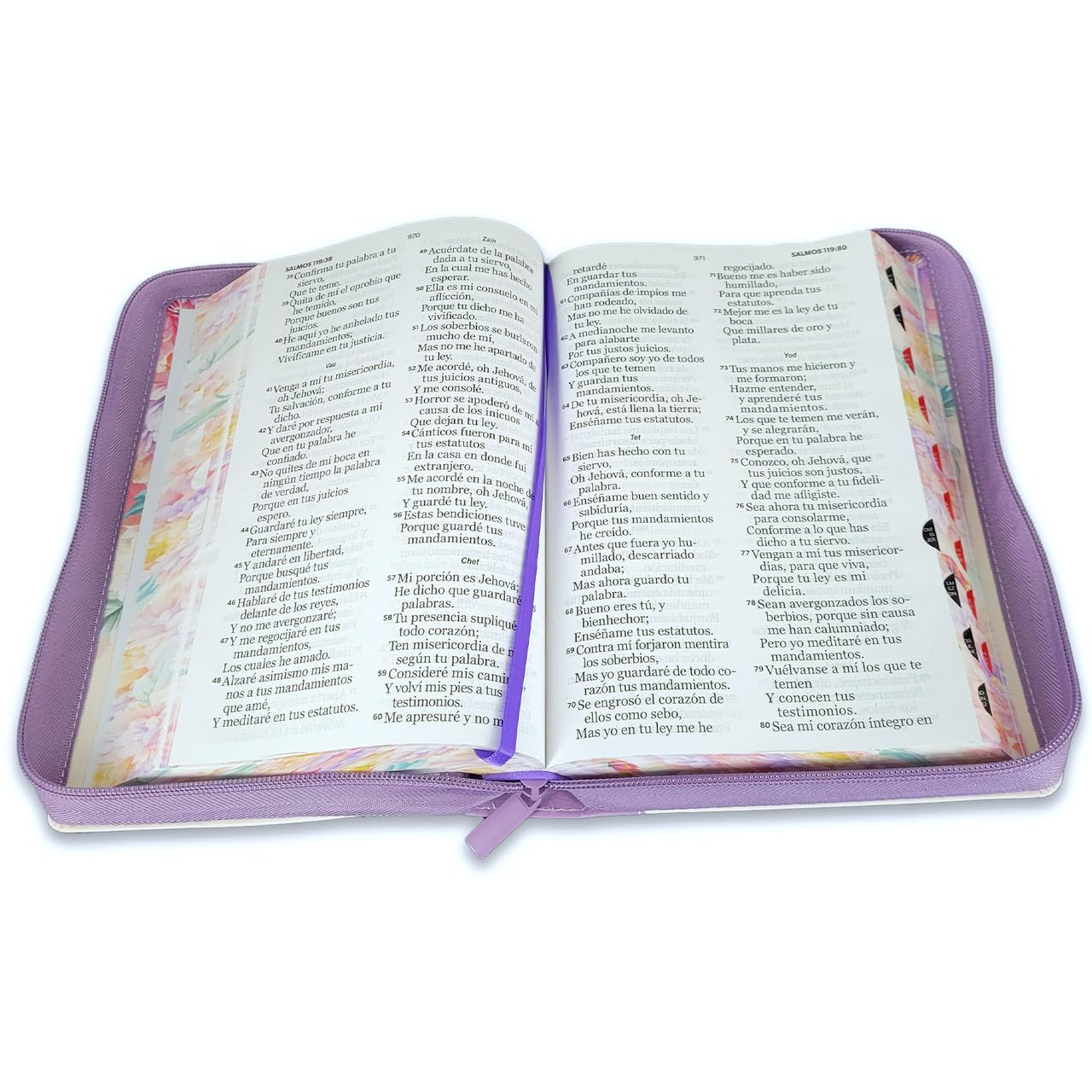 Biblia RVR1960 Para Mujer -   Tamaño Manual, Estilo Jardín Lila, Letra Gigante 14 puntos Con Indice