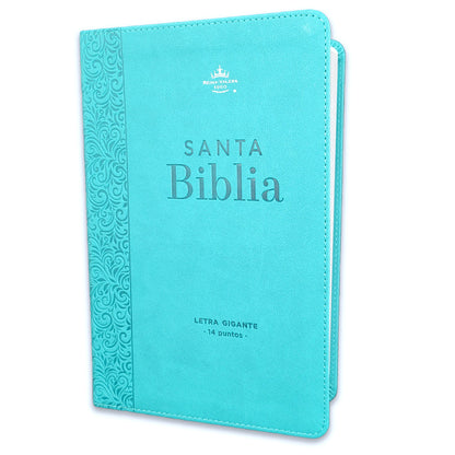 Biblia RVR1960 Tamaño Manual - Imitación Piel, Color Turquesa, Letra Grande 14 Puntos