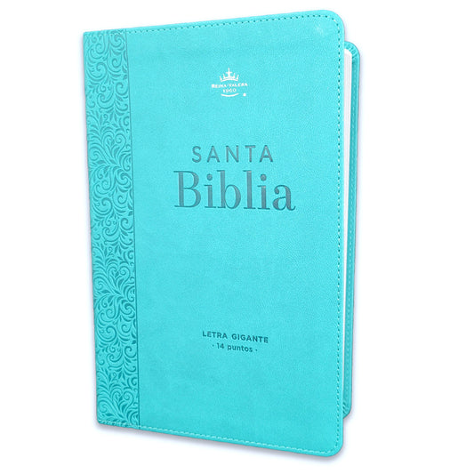 Biblia RVR1960 Tamaño Manual - Imitación Piel, Color Turquesa, Letra Grande 14 Puntos