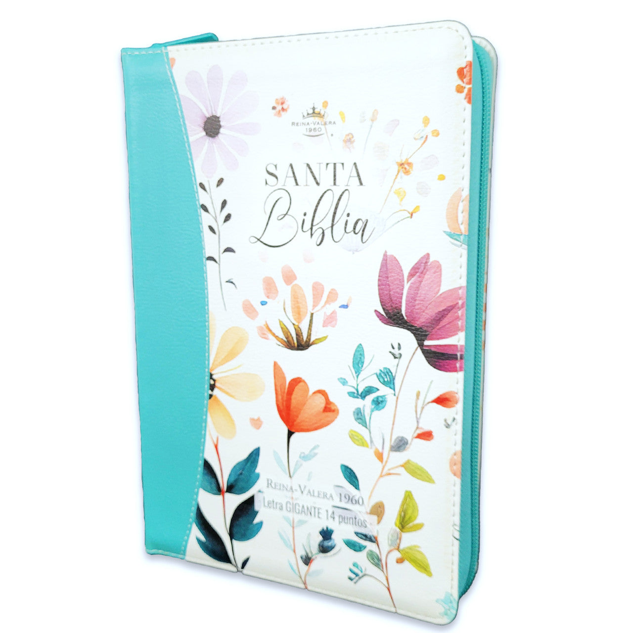 Biblia RVR1960 para Mujer - Imitacion Piel, Tamaño Manual, Letra Grande, Diseño Aqua con Cierre