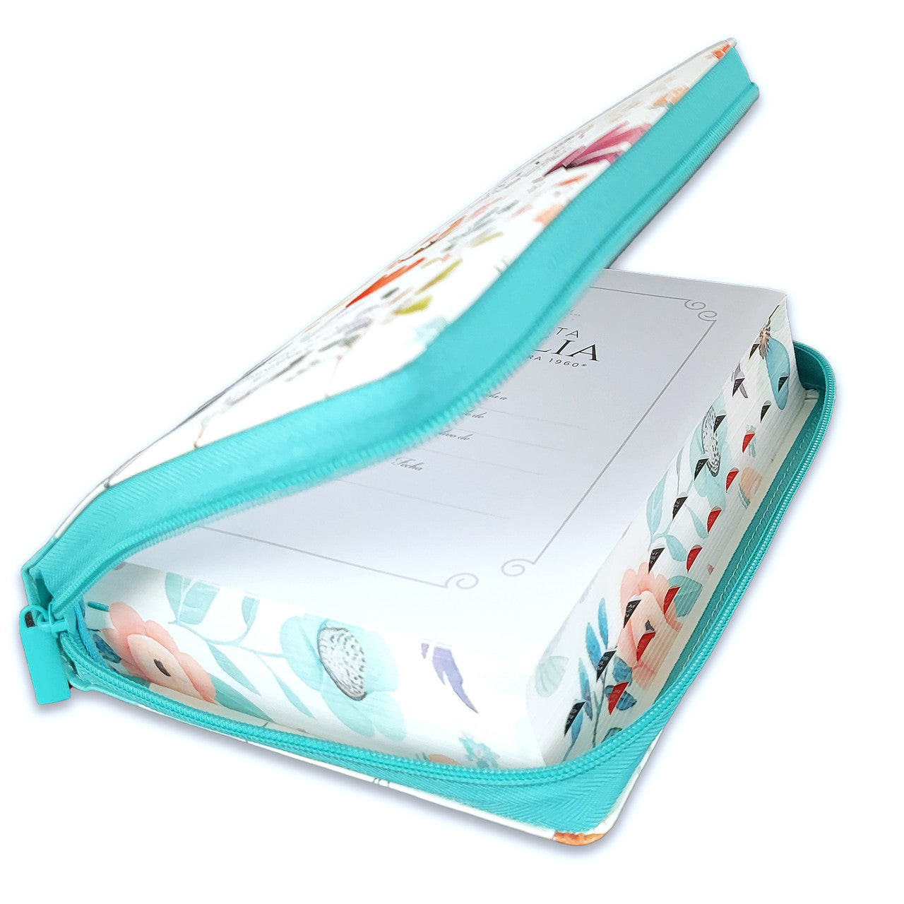 Biblia RVR1960 para Mujer - Imitacion Piel, Tamaño Manual, Letra Grande, Diseño Aqua con Cierre