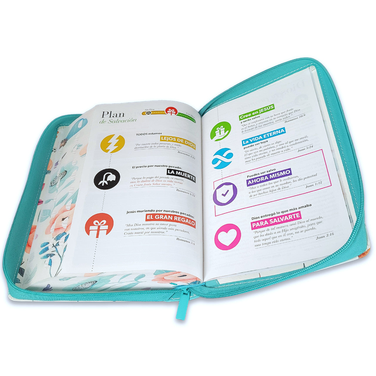 Biblia RVR1960 para Mujer - Imitacion Piel, Tamaño Manual, Letra Grande, Diseño Aqua con Cierre