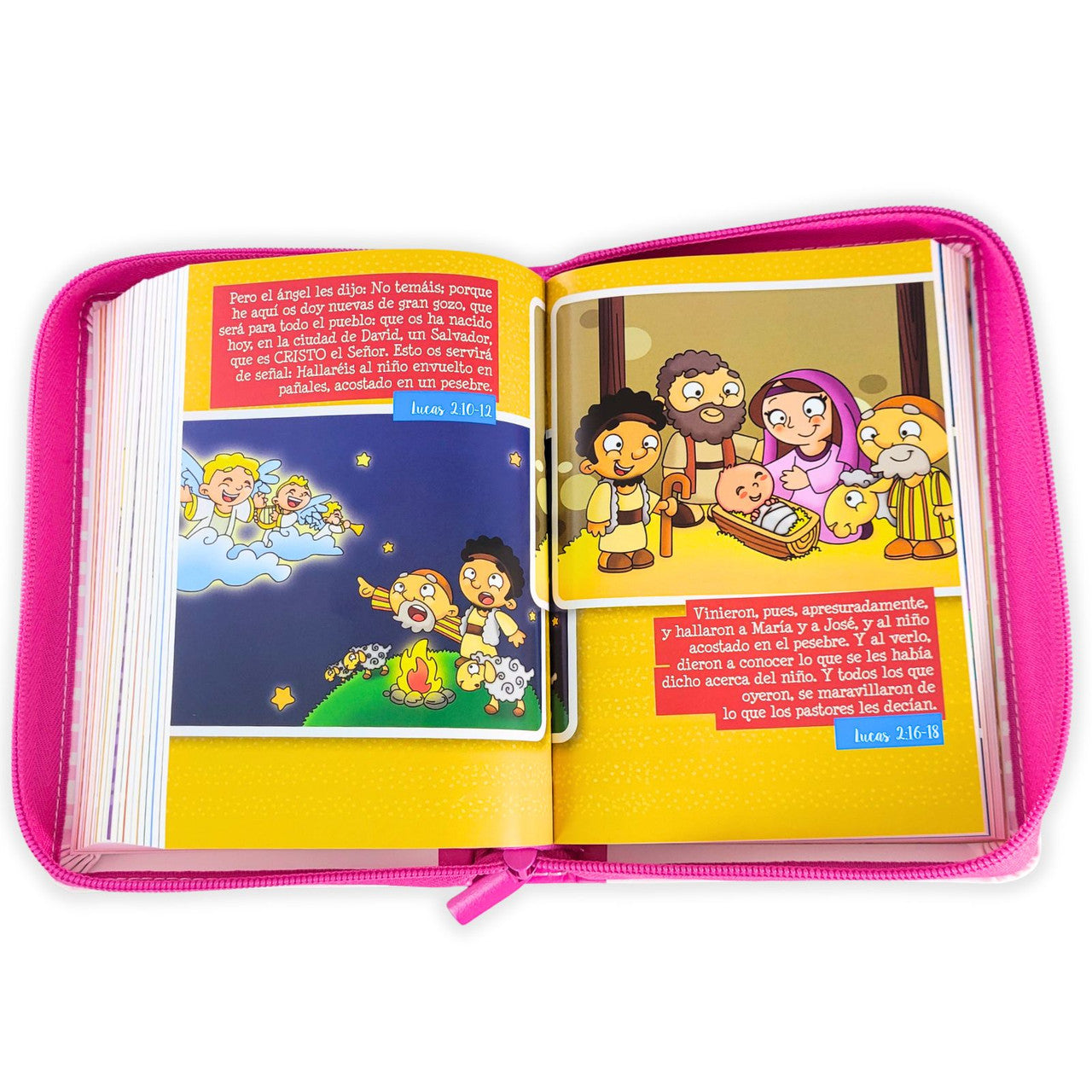 Biblia RVR1960 Mi Gran Viaje Para Niñas - Tamaño Compacta, Color Rosa Rayas, Letra 10 puntos