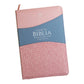 Biblia RVR1960 Tamaño Manual, Imitación Piel, Color Rosa/Celeste Con Cierre e Indice