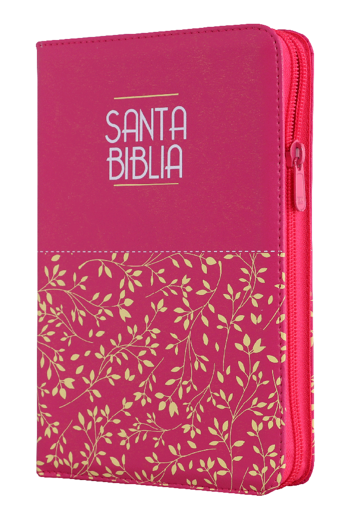 Biblia RVR60 Tamaño Manual, Imitación Piel, Color Fucsia, Cierre, Canto Rosa